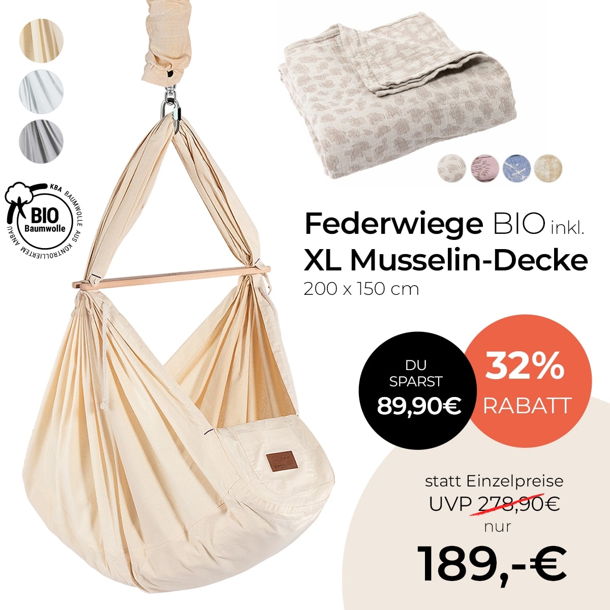 Federwiege mit Schmusedecke