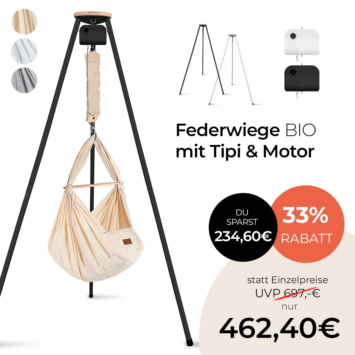 Federwiege mit Tipi & Motor