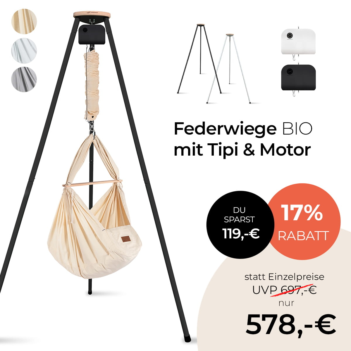 Federwiege mit Tipi & Motor