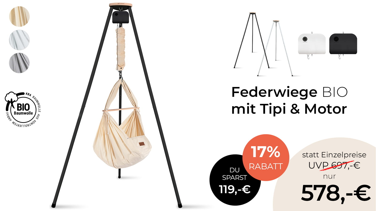 Federwiege mit Tipi & Motor
