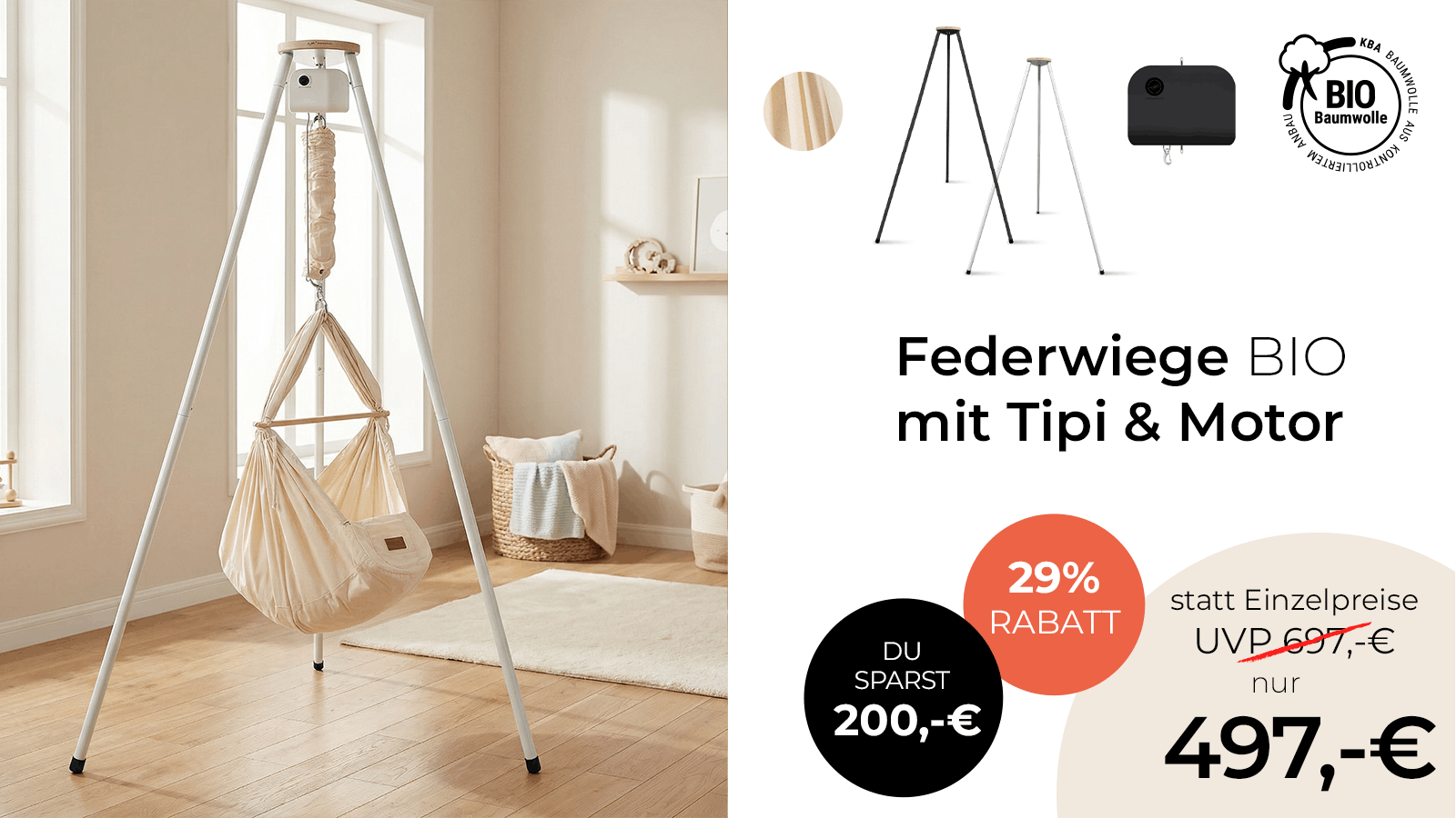 Federwiege mit Tipi & Motor