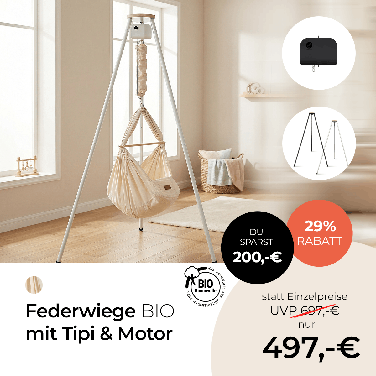 Federwiege mit Tipi & Motor
