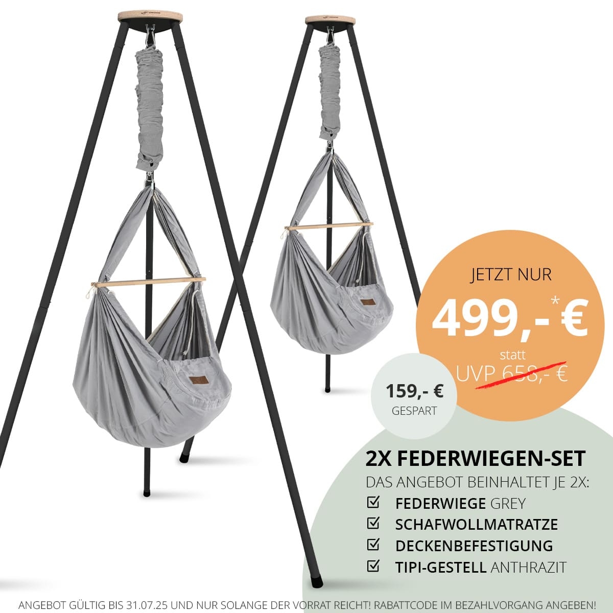 Family & Friends Angebot Federwiege Grey mit Tipi