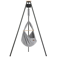 Federwiege mit Tipi Anthrazit und Türklammer Weiß und Motor Anthrazit Bio Grey Schafwollmatratze