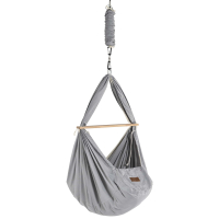 Federwiege mit Tipi Anthrazit und Türklammer Weiß und Motor Anthrazit Bio Grey Schafwollmatratze