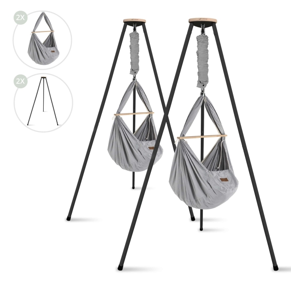 2 x Federwiege Bio Grey mit Tipi Anthrazit und Schafwollmatratze